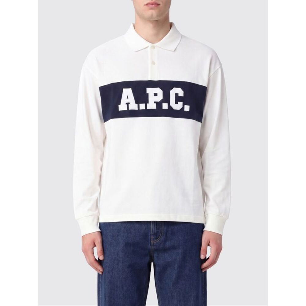 A.P.C. Men Long-Sleeved Cotton Polo Shirt A.P.C. With Contrast Logo